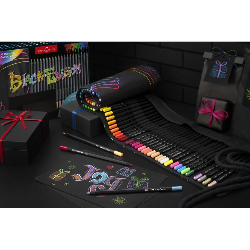 Faber-Castell Black Edition crayons de couleur, triangulaires, bois noir, 72 pièces
